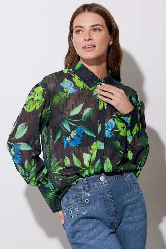 evans STAR Black Gem Button Floral Print Shirt