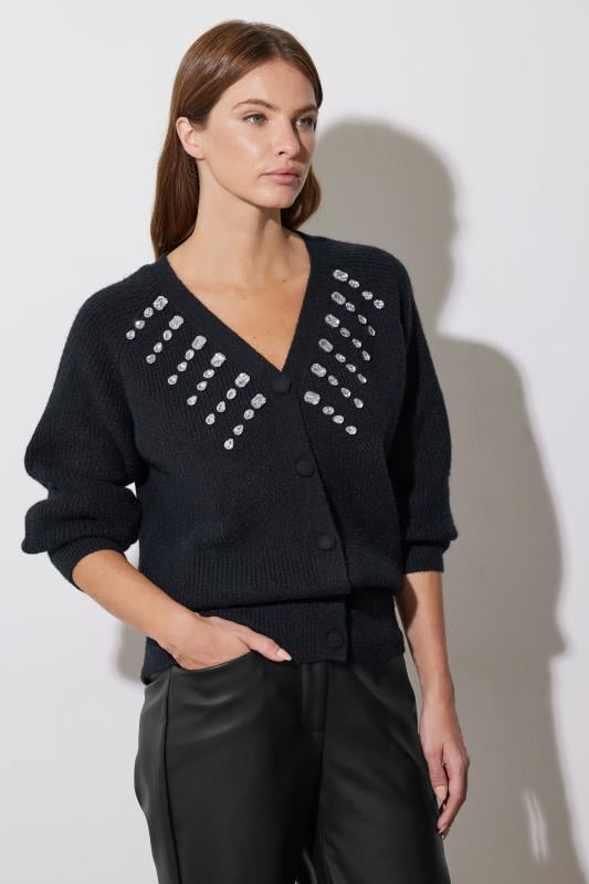 evans STAR Black Gem Embellished Cardigan