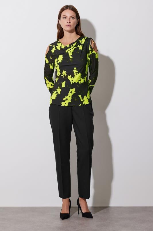 Evans STAR Black & Green Ruched Cold Shoulder Top