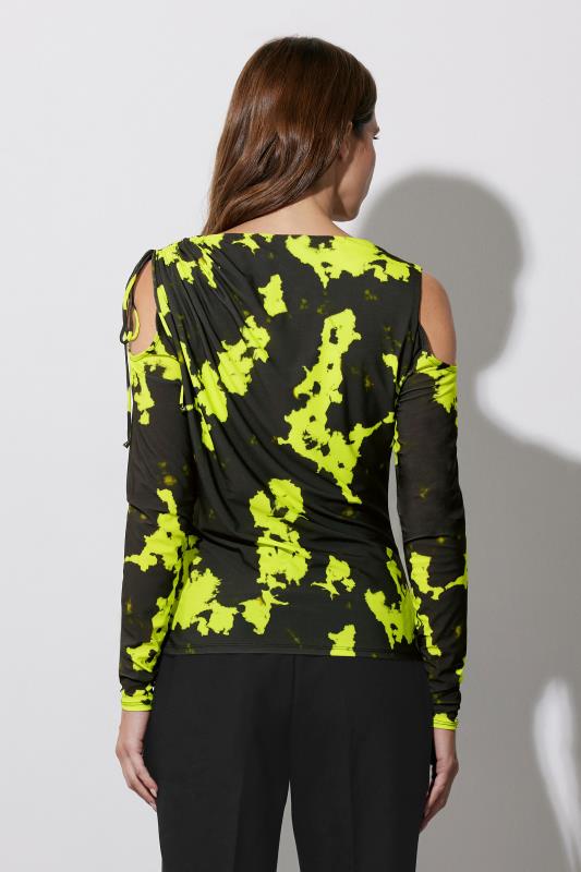 Evans STAR Black & Green Ruched Cold Shoulder Top