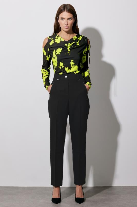 Evans STAR Black & Green Ruched Cold Shoulder Top