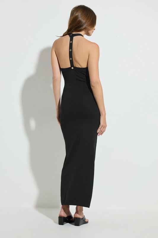 Evans STAR Black Knitted Halter Neck Button Dress
