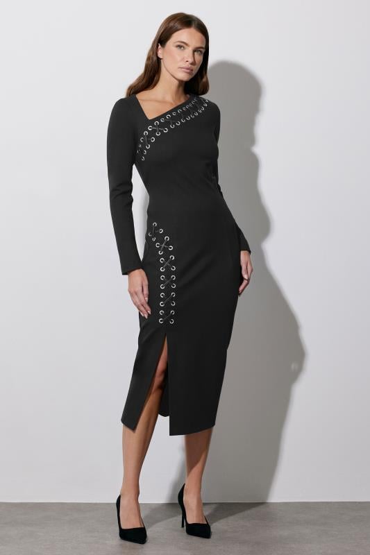Evans STAR Black Lace Up Ponte Dress