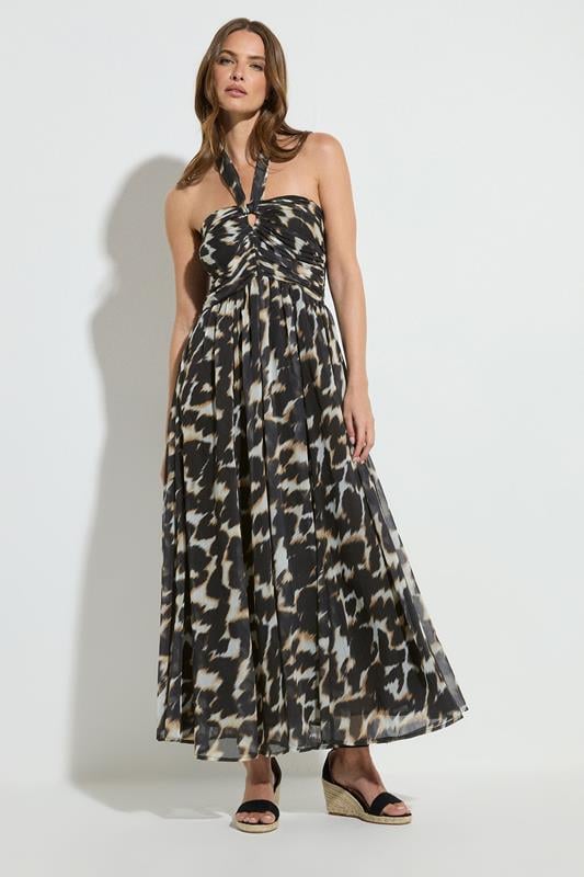 Evans STAR Black Leopard Print Halter Neck Dress