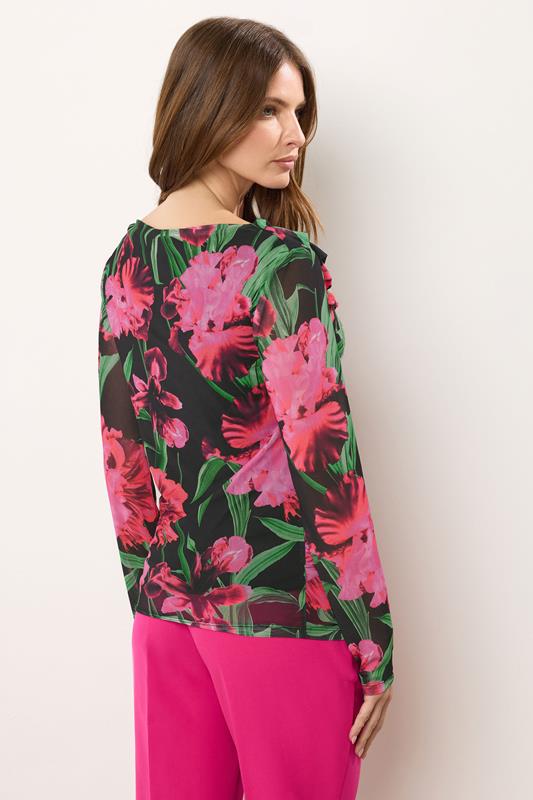 Evans STAR Black Mesh Floral Cowl Neck Top