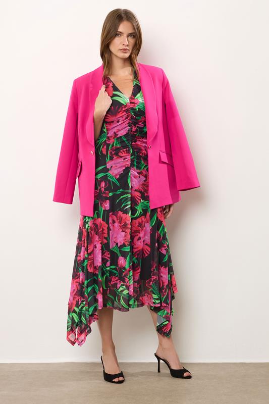 Evans STAR Black Mesh Floral Hanky Hem Midi Dress