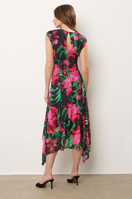 Evans STAR Black Mesh Floral Hanky Hem Midi Dress