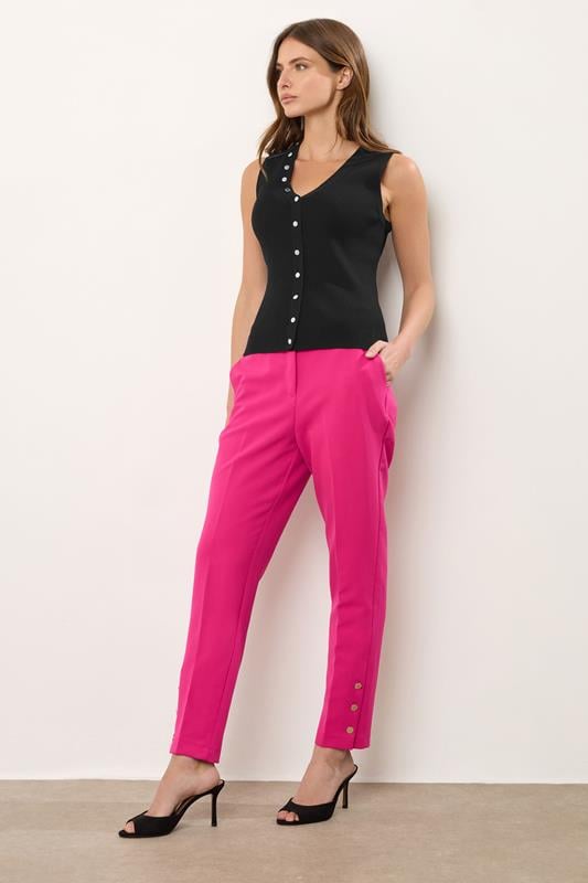 Evans STAR Black Ribbed Button Bust Vest Top