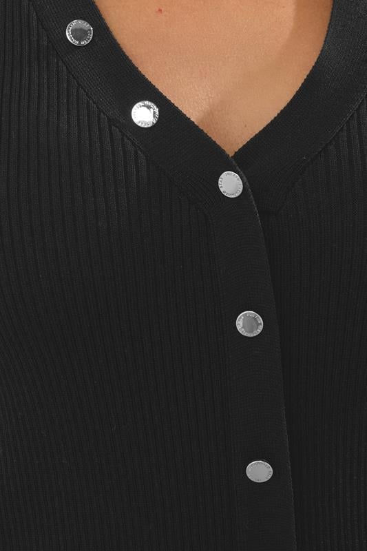Evans STAR Black Ribbed Button Bust Vest Top