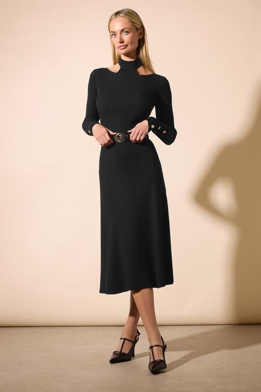 Evans STAR Black Ribbed Cutout Choker Midi Dress