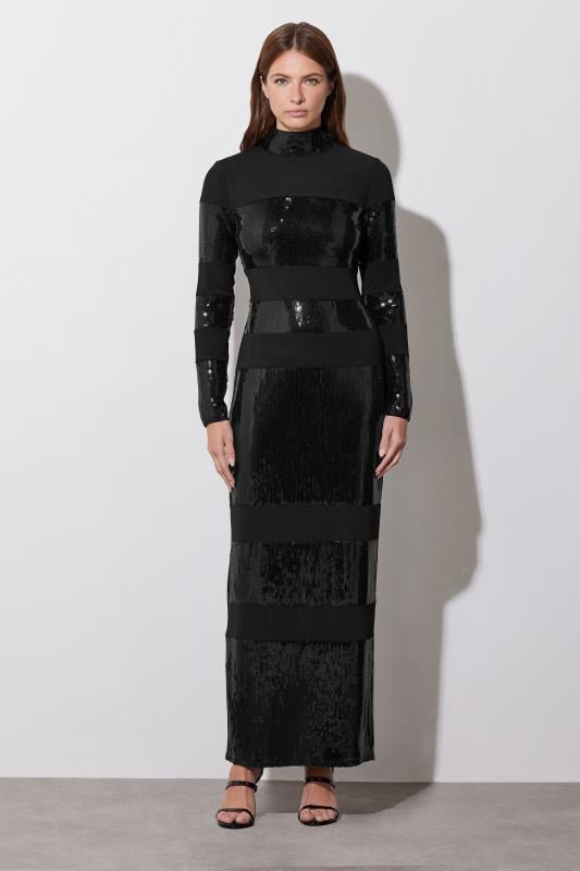 Evans STAR Black Sequin Stripe Maxi Dress