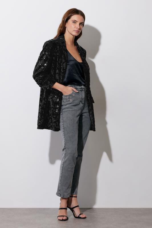 Evans STAR Black Sequin Tailored Blazer