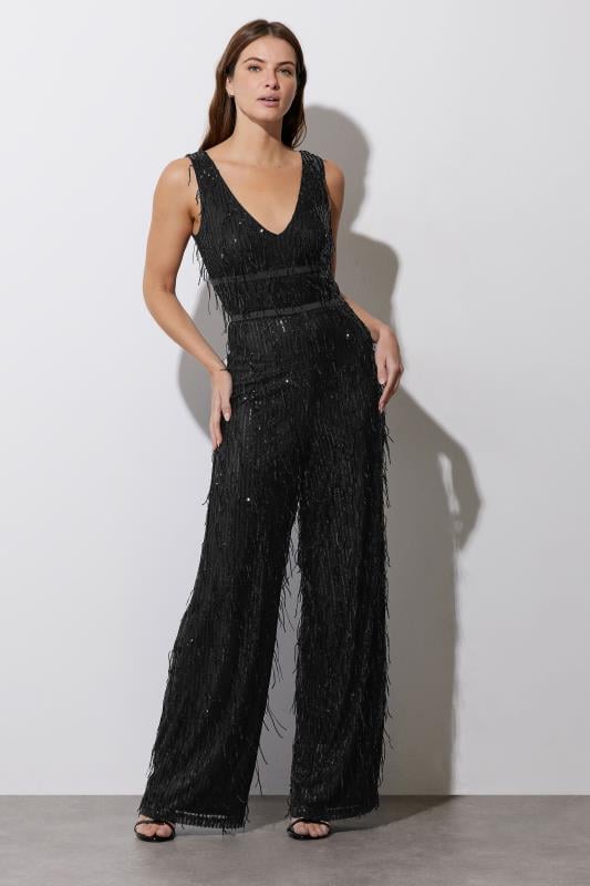 Evans STAR Black Sequin Tassel Jumpsuit