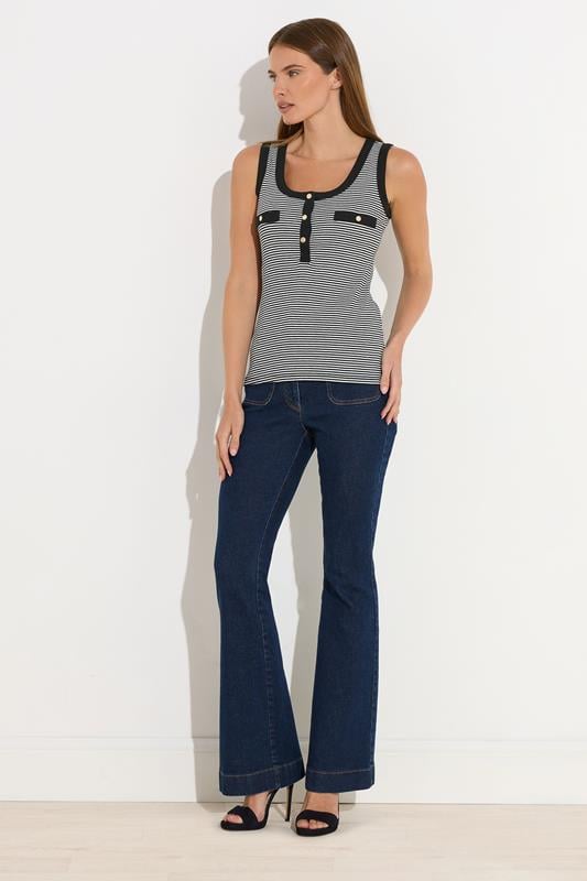 Evans STAR Black Striped Ribbed Button Vest Top