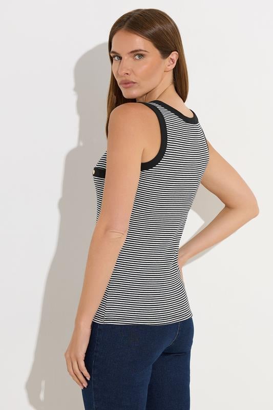 Evans STAR Black Striped Ribbed Button Vest Top