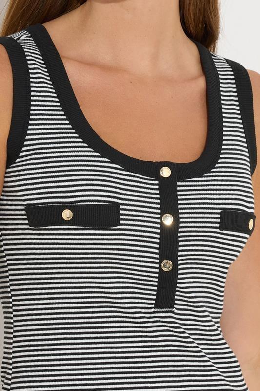 Evans STAR Black Striped Ribbed Button Vest Top