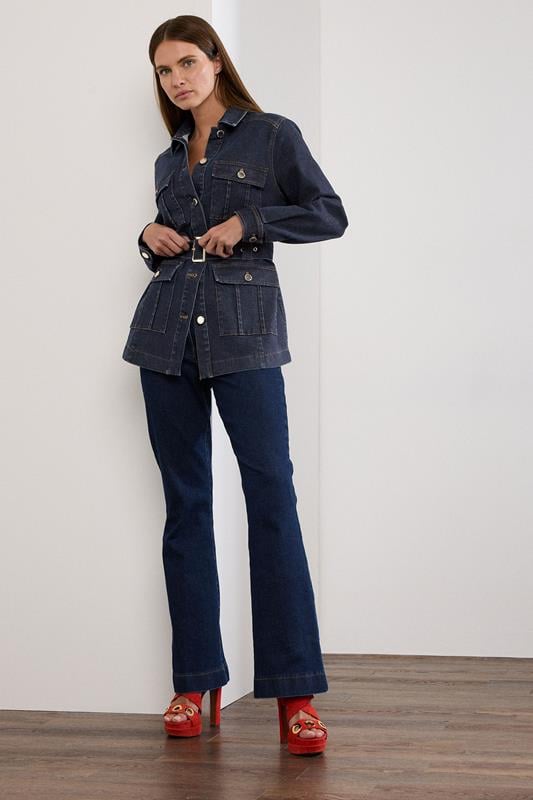 Evans STAR Blue Belted Denim Jacket