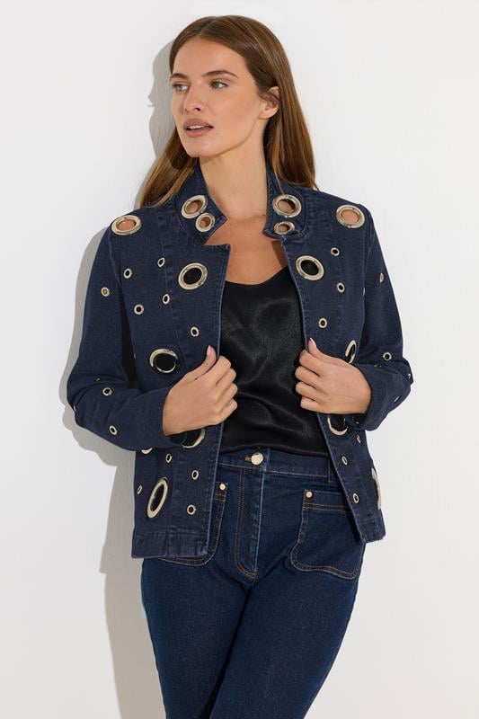 Evans STAR Blue Denim Eyelet Detail Jacket