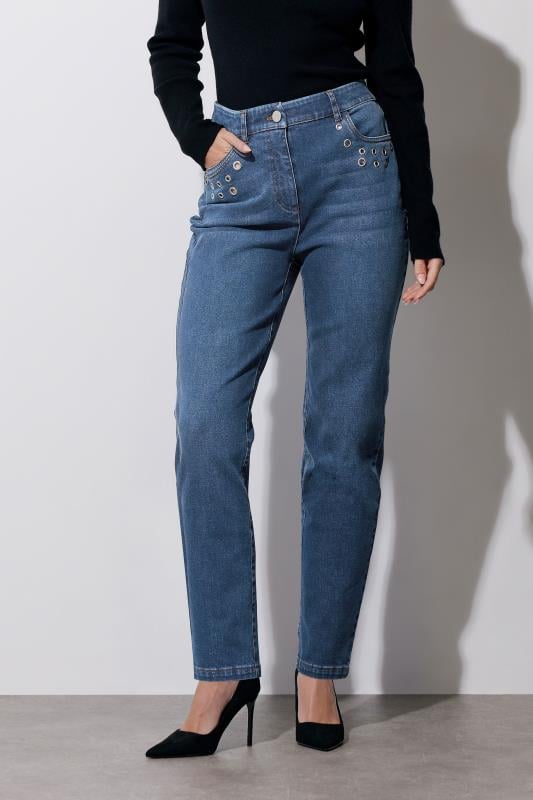 Evans STAR Blue Eyelet Detail Boyfriend Jeans