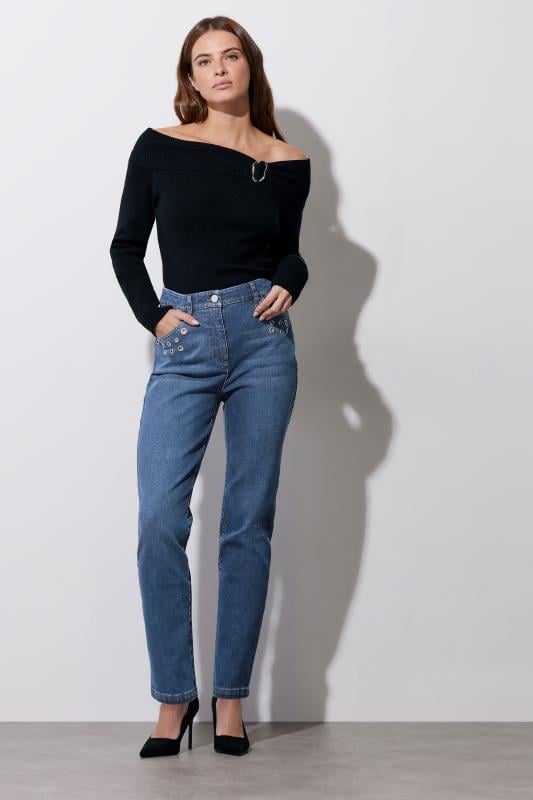 evans STAR Blue Eyelet Detail Boyfriend Jeans