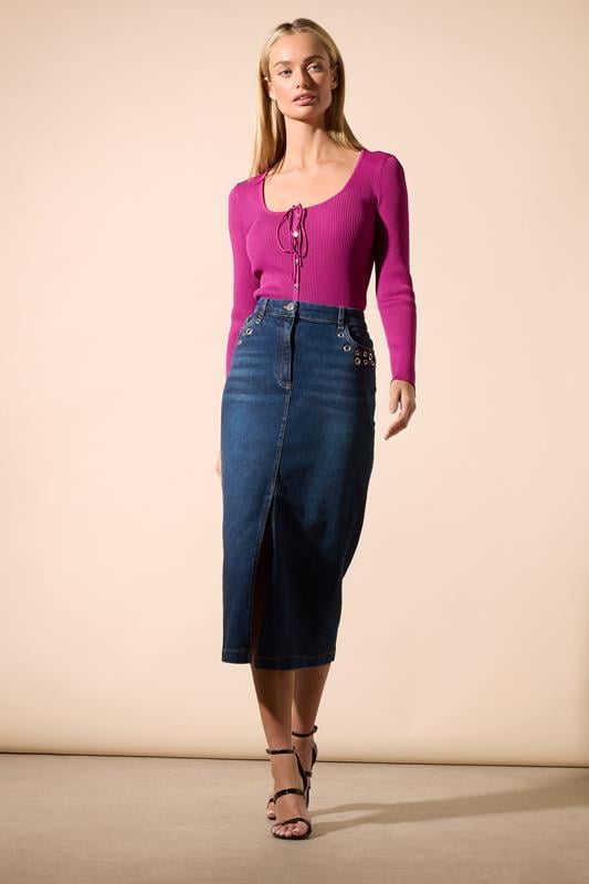 evans STAR Blue Eyelet Midi Denim Skirt