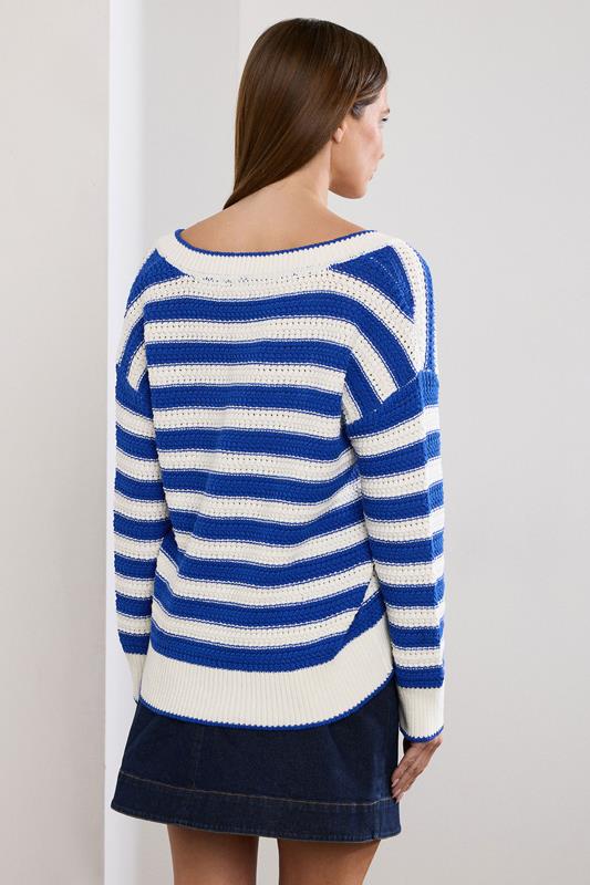 Evans STAR Blue Knitted Stripe V-Neckline Jumper