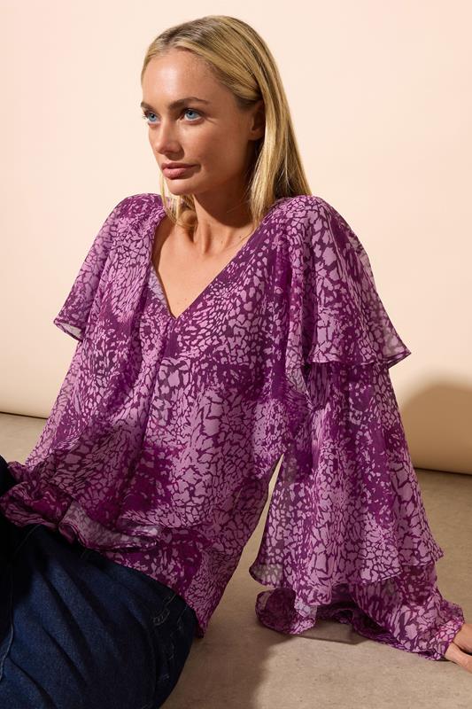 Evans STAR Fuchsia Pink Mesh Snake Print Blouse