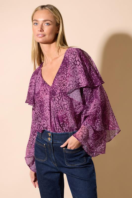 Evans STAR Fuchsia Pink Mesh Snake Print Blouse