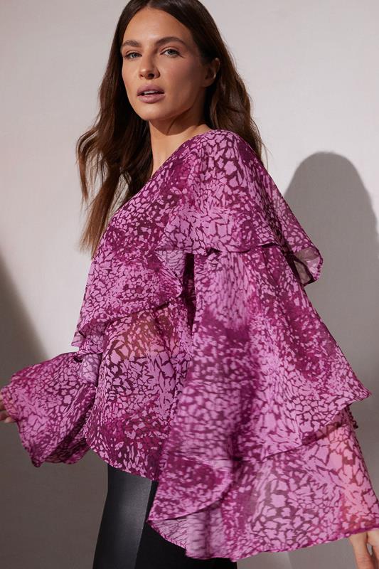 evans STAR Fuchsia Pink Mesh Snake Print Blouse