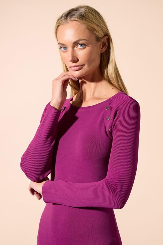 Evans STAR Fuchsia Pink Ribbed Button Dress