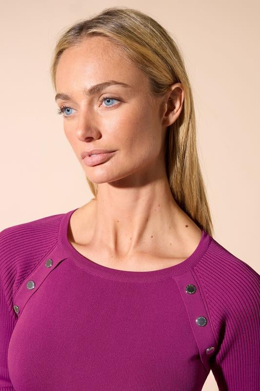 Evans STAR Fuchsia Pink Ribbed Button Dress