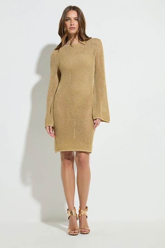 Evans STAR Gold Knitted Metallic Tie Mini Dress