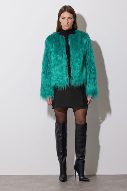 Evans STAR Green Faux Fur Coat