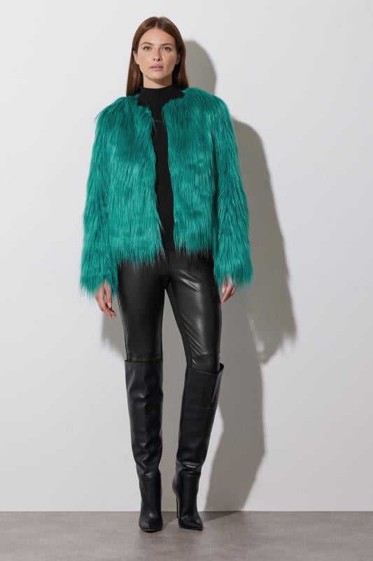 evans STAR Green Faux Fur Coat