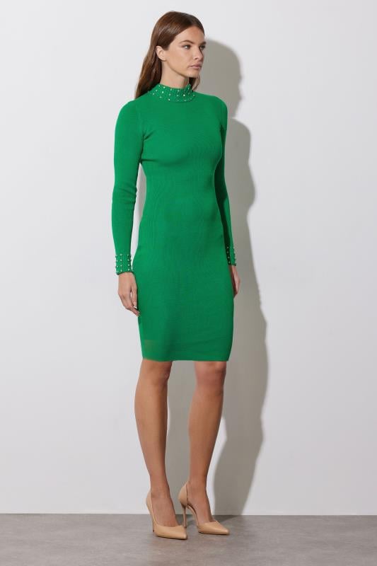 evans STAR Green Stud Diamante Knitted Dress