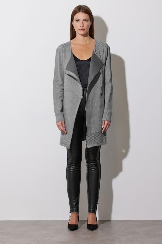 Evans STAR Grey Eyelet Detail Zip Cardigan