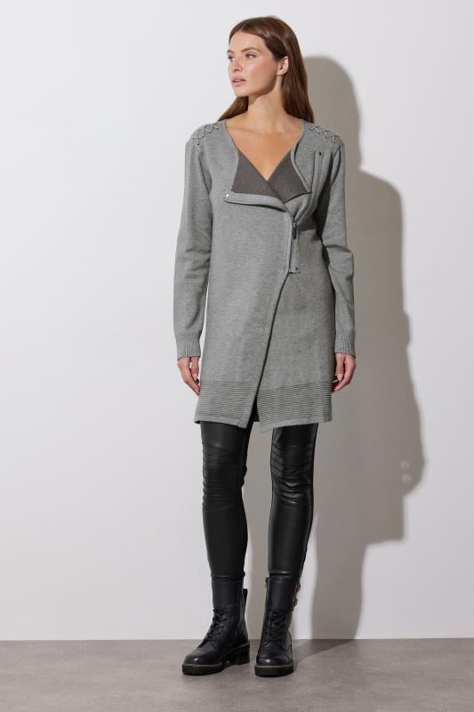 Evans STAR Grey Eyelet Detail Zip Cardigan