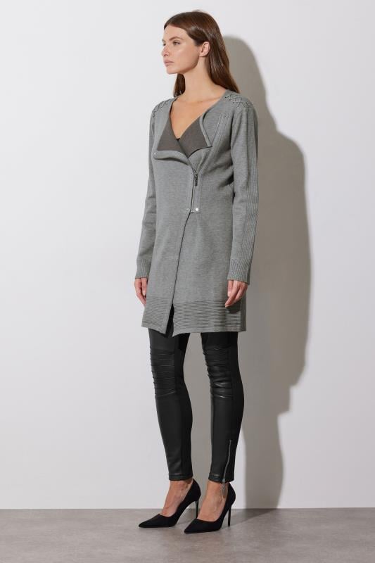 evans STAR Grey Eyelet Detail Zip Cardigan