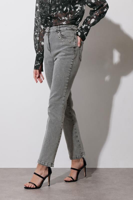 Evans STAR Grey Eyelet Stud Boyfriend Jeans