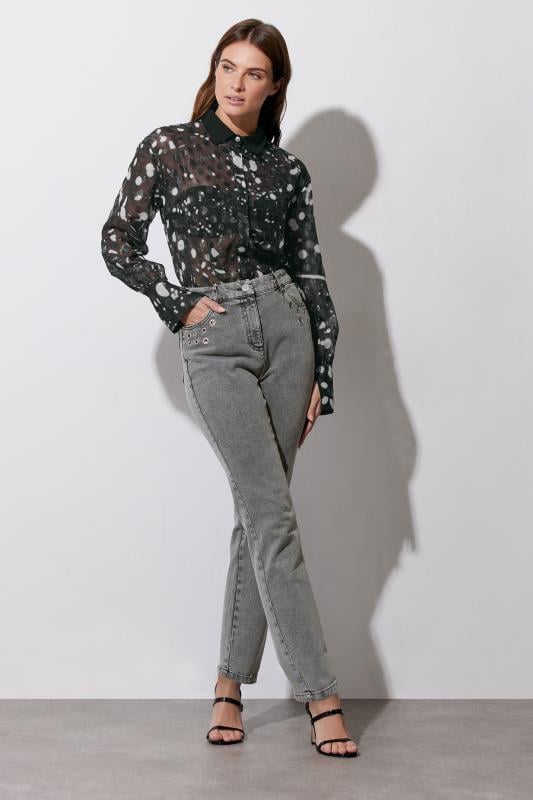 evans STAR Grey Eyelet Stud Boyfriend Jeans