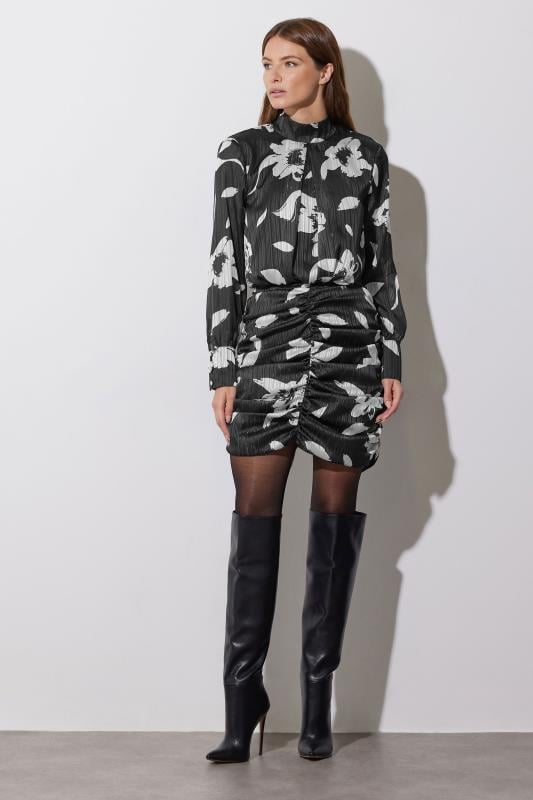Evans STAR Grey & White Floral Print Ruched Dress