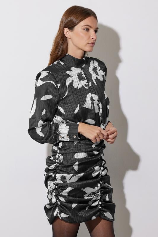 Evans STAR Grey & White Floral Print Ruched Dress