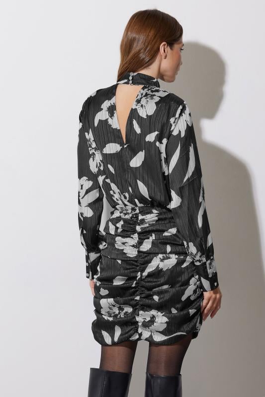 Evans STAR Grey & White Floral Print Ruched Dress