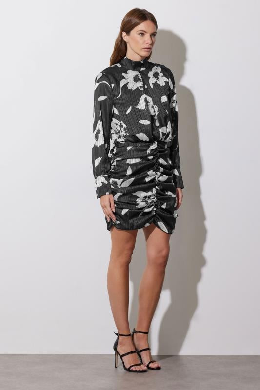 evans STAR Grey & White Floral Print Ruched Dress