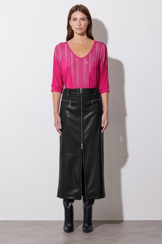 Evans STAR Hot Pink Embellished Neckline Top