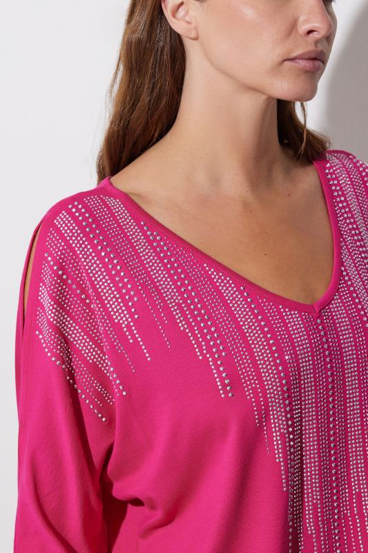 Evans STAR Hot Pink Embellished Neckline Top