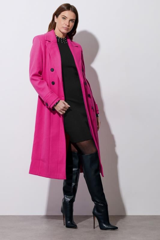 Evans STAR Hot Pink Tailored Maxi Coat