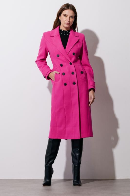 Evans STAR Hot Pink Tailored Maxi Coat