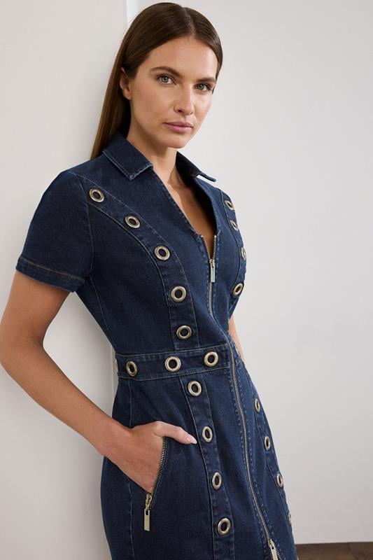 Evans STAR Indigo Blue Denim Eyelet Mini Dress