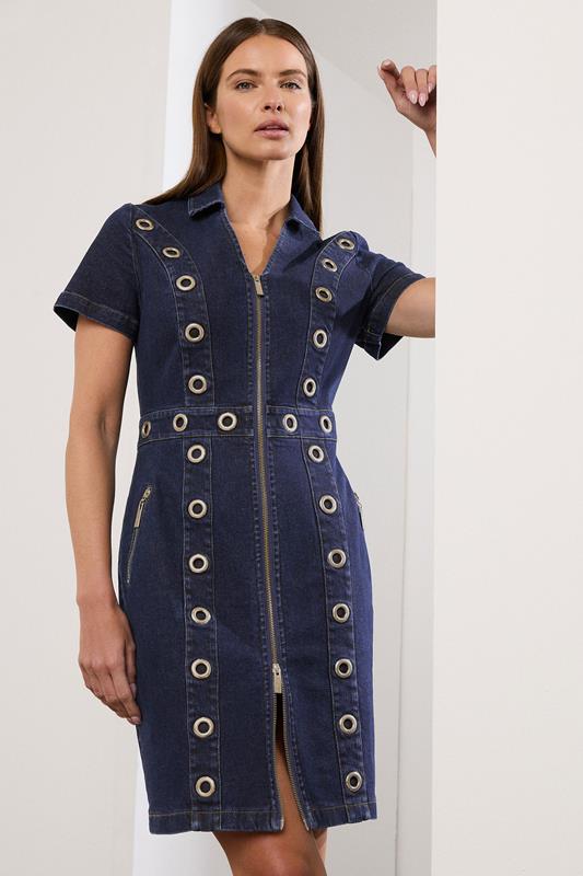 Evans STAR Indigo Blue Denim Eyelet Mini Dress
